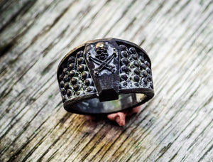 Anello teschio ossario in alpacca teschi brass skulls  and oxidized ring collection " Memento mori "