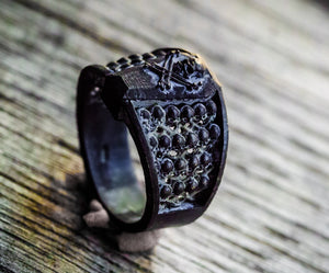 Anello teschio ossario in alpacca teschi brass skulls  and oxidized ring collection " Memento mori "