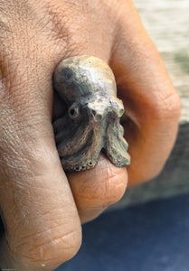 Anello polpo gigante argento 925 silver sterling octopus fish skull oxidized ring chevalier collection " Kraken "