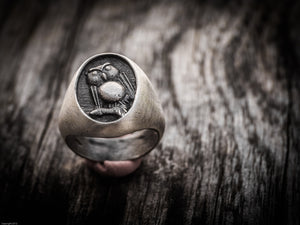 Anello gufo argento 925 versione media , silver sterling owl oxidized ring collection " Cheva "