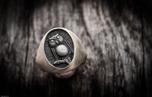 Anello gufo argento 925 versione media , silver sterling owl oxidized ring collection " Cheva "