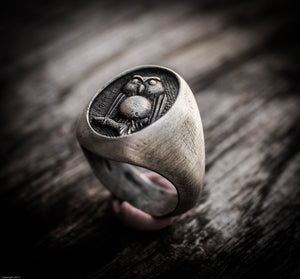 Anello gufo argento 925 versione media , silver sterling owl oxidized ring collection " Cheva "