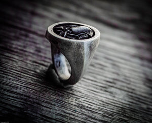 Anello calamaro argento ossidato silver sterling squid fish skull oxidized ring chevalier collection " Cheva "