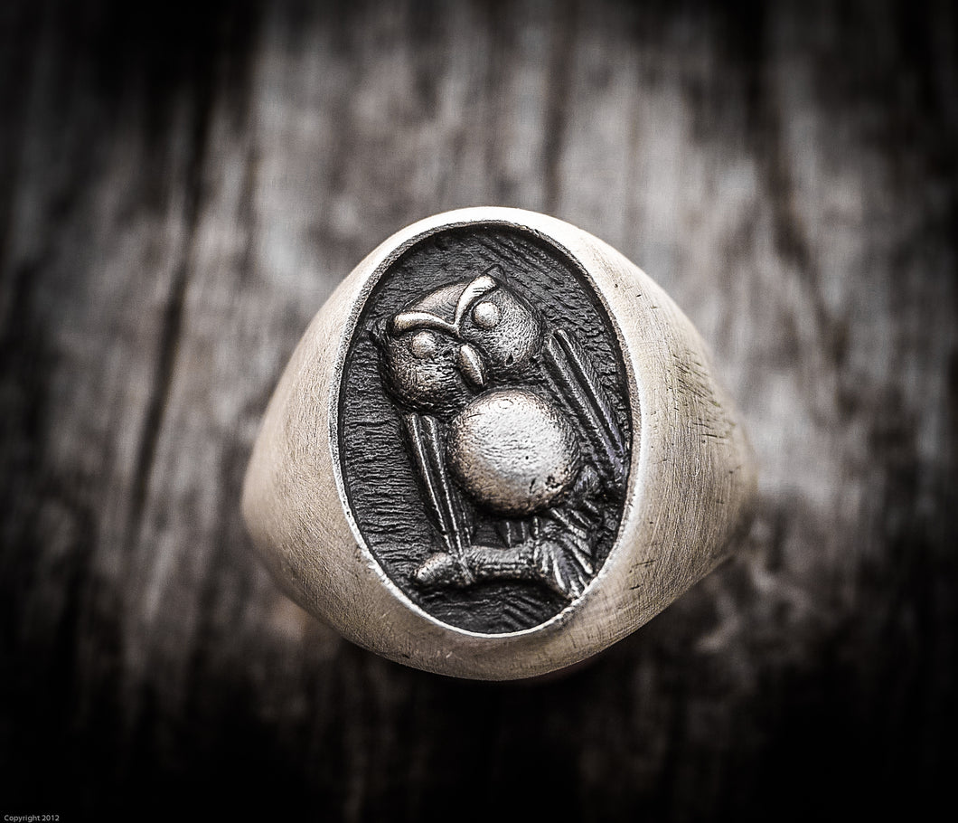 Anello gufo argento 925 versione media , silver sterling owl oxidized ring collection 