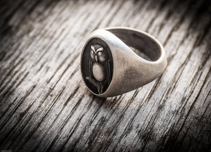 Anello gufo argento 925 versione media , silver sterling owl oxidized ring collection " Cheva "