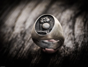 Anello gufo argento 925 versione media , silver sterling owl oxidized ring collection " Cheva "